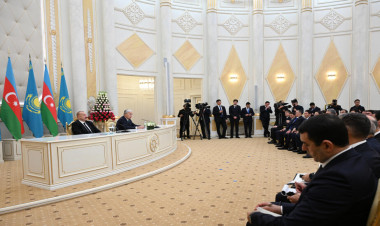 Azərbaycan və Qazaxıstan prezidentləri mətbuata bəyanatlarla çıxış ediblər - VİDEO - FOTO