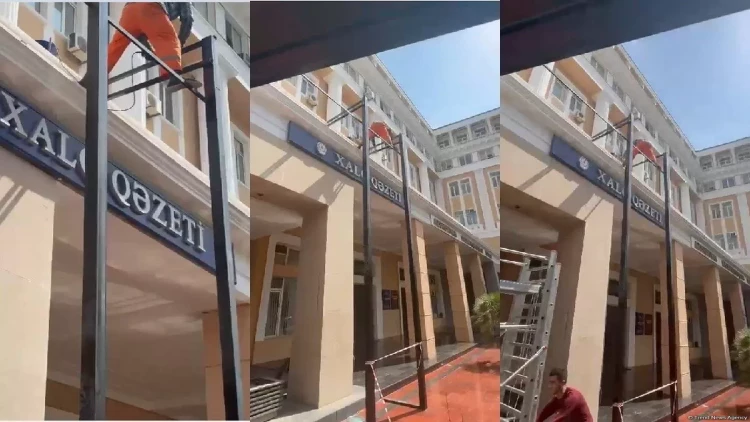 Bakıda memarlıq abidəsində icazəsiz quraşdırılan metal konstruksiyalar sökülür - VİDEO