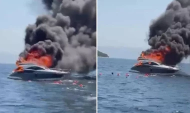 Türkiyədə içərisində 12 nəfərin olduğu kater yanır - FOTO