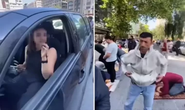 Qadın sürücü avtomobili Namaz qılan şəxslərin üzərinə sürdü - QALMAQAL - VİDEO