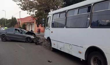 Sərnişin avtobusu ilə minik maşını toqquşub, xəsarət alanlar var - yenilənib