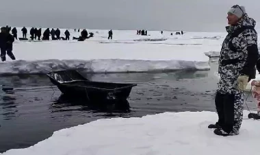 Üzərində 200 balıqçının olduğu buz qopdu - Kömək gözləyirlər - VİDEO