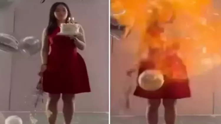 Ad günü faciəyə çevrildi - Əlindəki helium şarı üzündə partladı - VİDEO