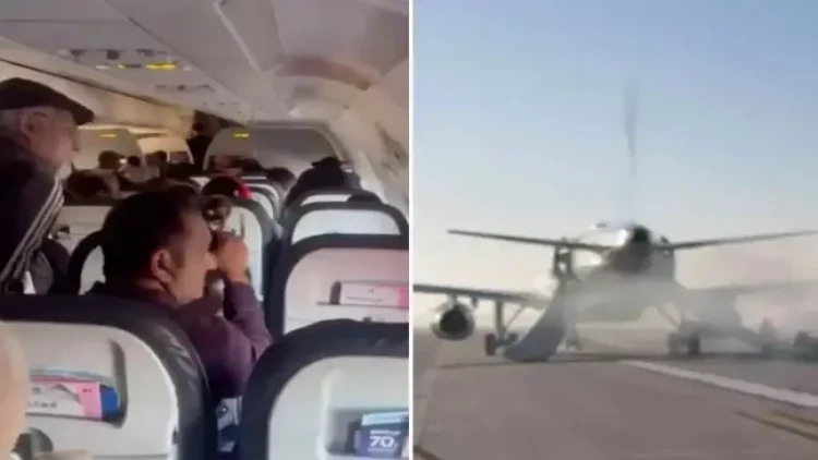 Daha bir təyyarədə yanğın baş verdi - Sərnişinlər təxliyə edildi - VİDEO