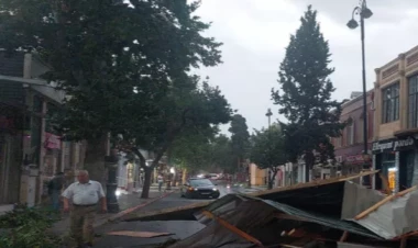 Güclü külək Gəncədə fəsadlar törətdi - FOTO