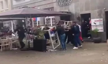 İngiltərə - Serbiya oyunundan əvvəl dava - VİDEO