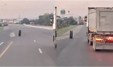 Maşın bazarının qarşısında təhlükə: Yük maşınının təkəri yerindən çıxdı