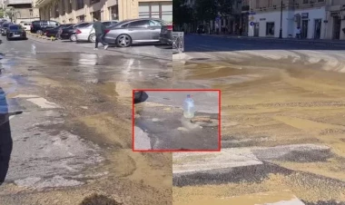 Bakının mərkəzində su xəttində qəza  - VİDEO