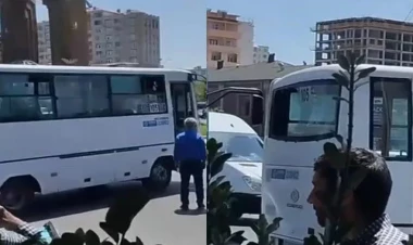 Bakıda iki avtobus bir-birinə çırpıldı - VİDEO
