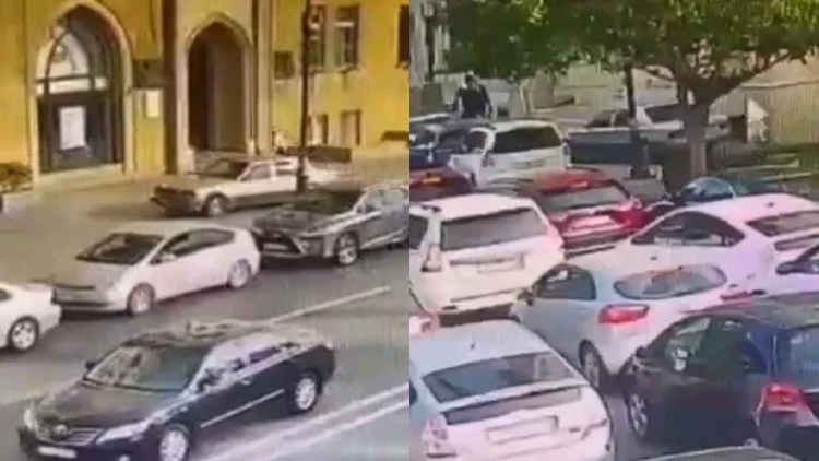 Səkidə maşın sürdü, həbs edildi - VİDEO