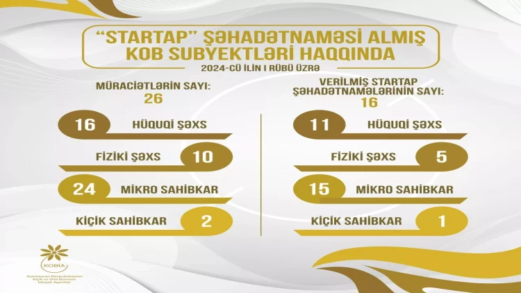 Bu ilin birinci rübündə 16 KOB subyektinə “Startap” şəhadətnaməsi verilib
