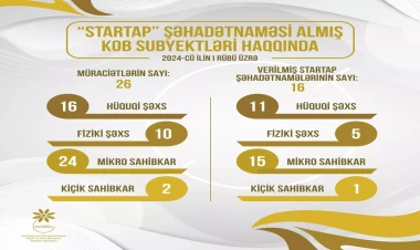 Bu ilin birinci rübündə 16 KOB subyektinə “Startap” şəhadətnaməsi verilib