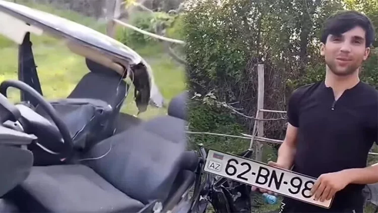 Ortadan bölünən maşınından burnu belə qanamadan çıxdı - VİDEO