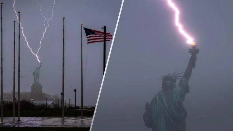 Azadlıq heykəlini ildırım vurdu - FOTO