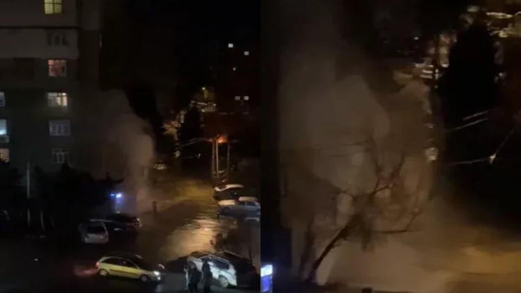 Bakıda su borusu partladı - VİDEO