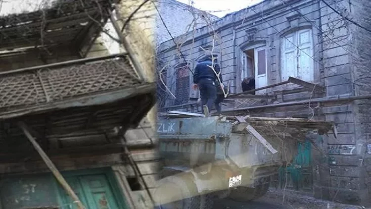 “Sovetski”dəki qəzalı eyvan söküldü - FOTOlar