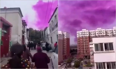 Səma bənövşəyi rəngə büründü: Sakinlər qorxuya düşdülər - VİDEO