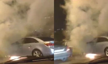 Bakıda yolda avtomobil yandı - ANBAAN VİDEO