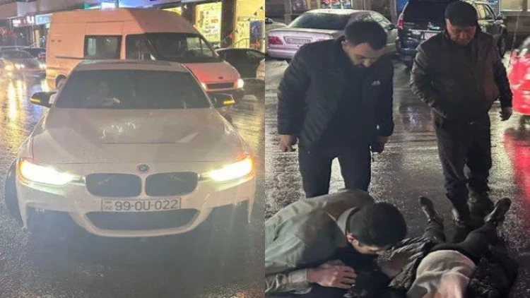Bakıda qəza: “BMW” piyadanı vurdu - VİDEO - FOTO
