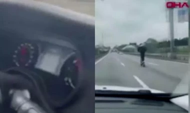 Elektrik skuterinin fantastik sürəti: Sürücü təəccübünü gizlədə bilmədi - VİDEO