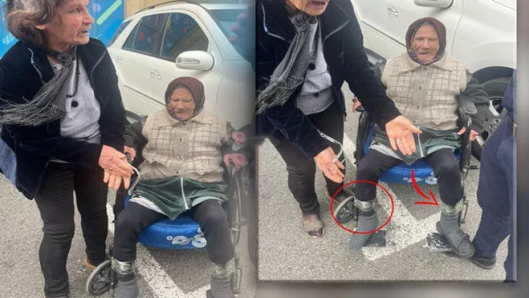 Bakıda qadın yaşlı anasını əlil arabasına bağlayaraq diləndirir? - FOTO
