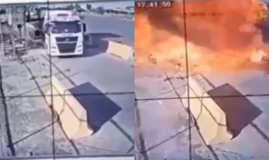 Neft daşıyan qoşqu partladı: İşçi yanaraq öldü - VİDEO