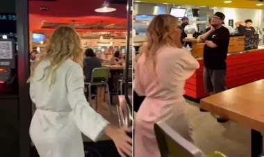 Məşhur müğənni hamam xalatında restorana girdi - VİDEO