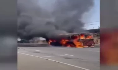 46 saylı avtobus partlayıb, yoxsa yanıb? - VİDEO