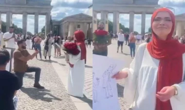 Brandenburq qapısı qarşısında evlilik təklifi - VİDEO