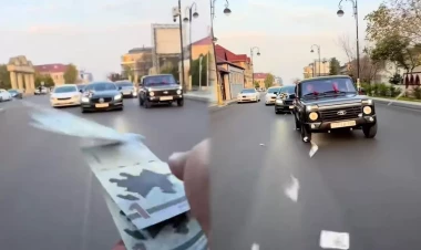 Toy karvanında “avtoş”luq edib yola pul səpdilər - VİDEO
