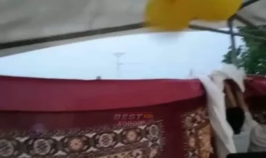 Şamaxıda güclü külək toy çadırını apardı - VİDEO