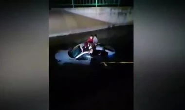 Beyləqanda maşın kanala düşdü - 4 nəfər... - VİDEO